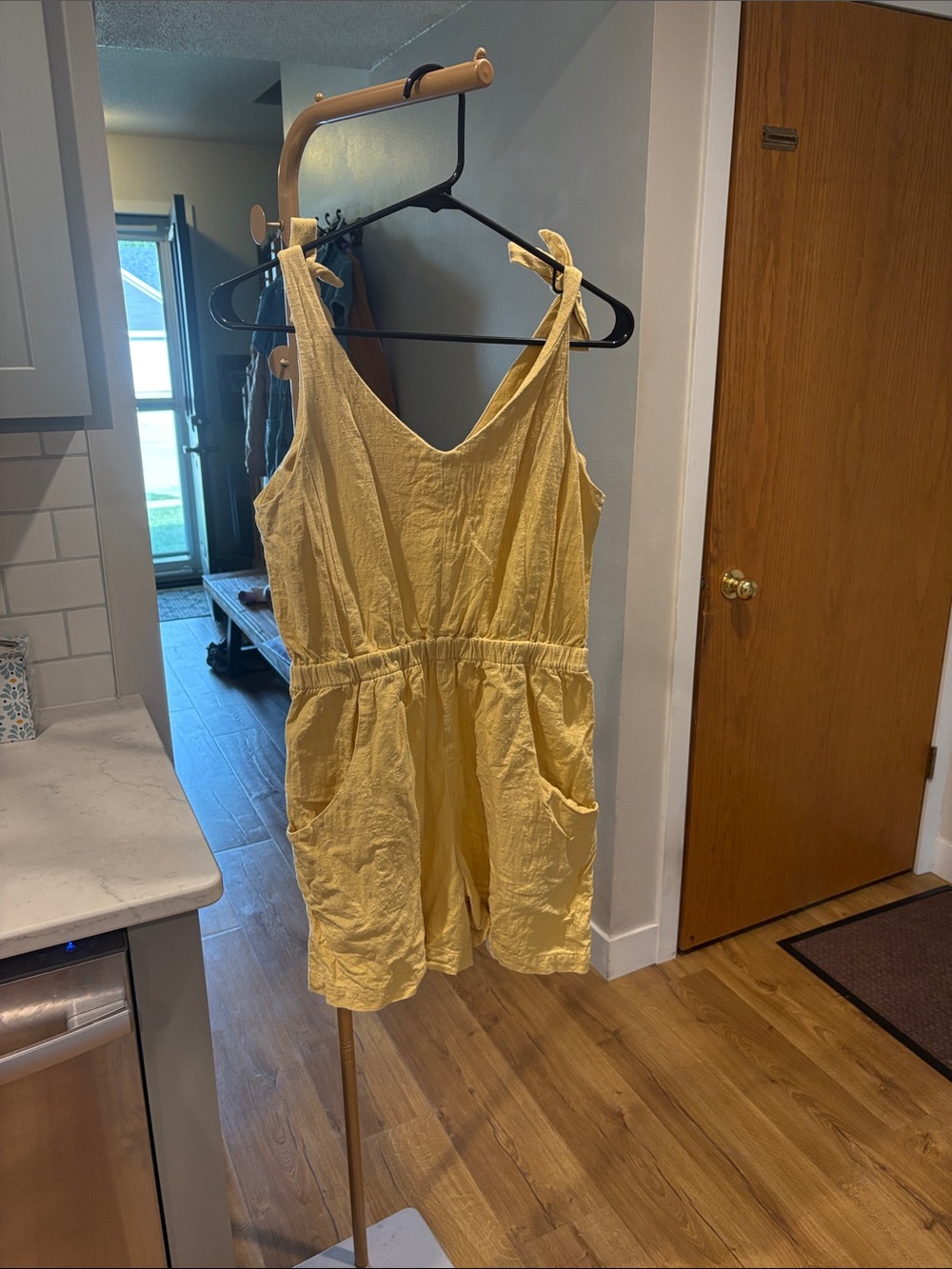 Eve Gravel Golden Yellow Linen-Blend romper sz M
